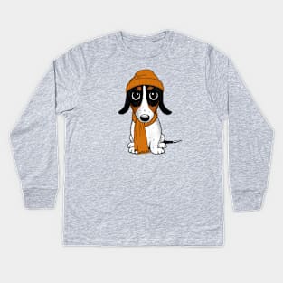 Piebald Dachshund - Cute Dog Wearing Beanie Cap Kids Long Sleeve T-Shirt